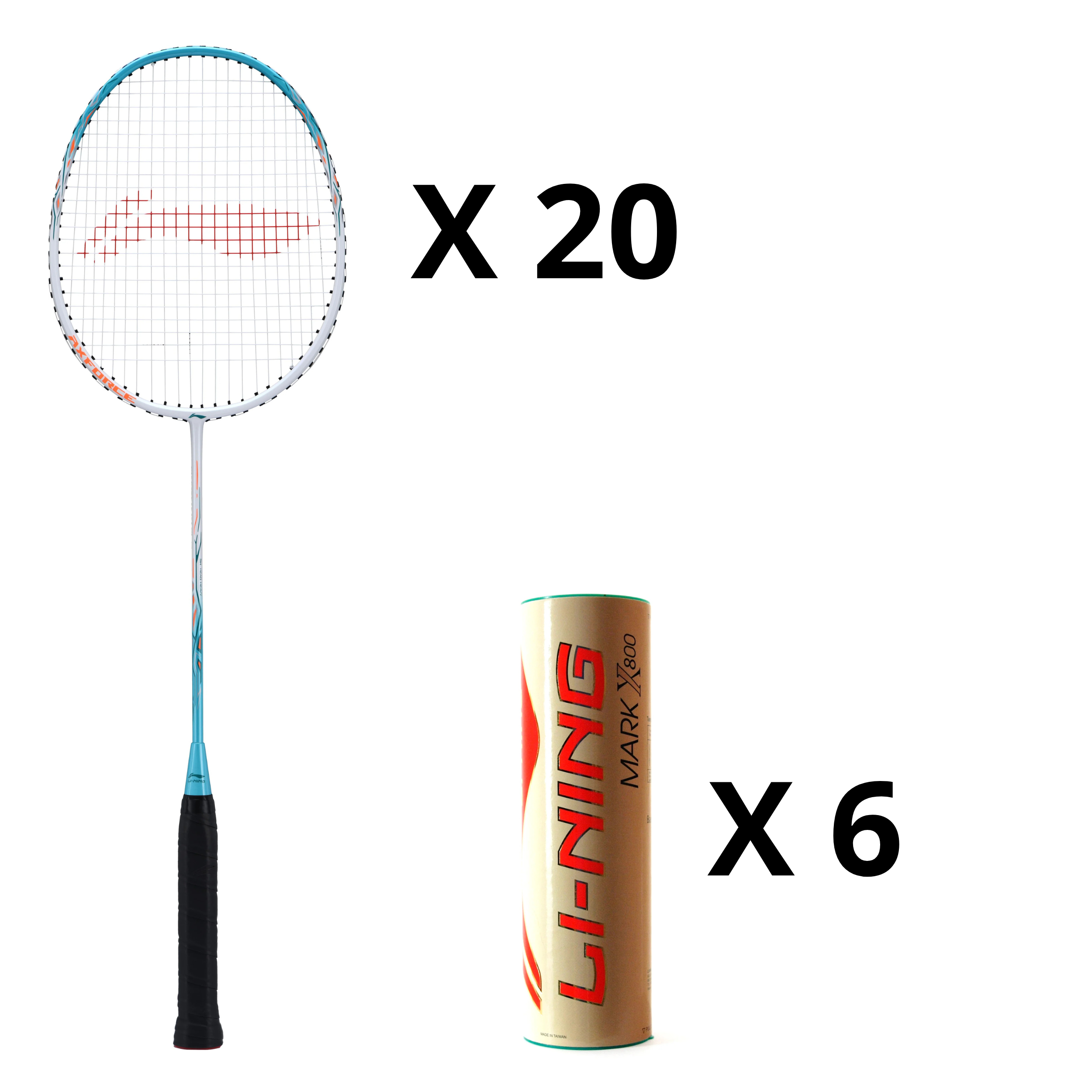 Kit Scuola Badminton - 20 Racchette AXFORCE 9 + 6 Tubi Volani